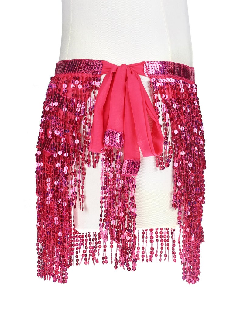 *daisysboutique* Women Belly Dance Skirt Fringe Skirts Sparkly Sequin Hip Scarf Party Costume (One Size, 1 Piece Rose) - Image 2